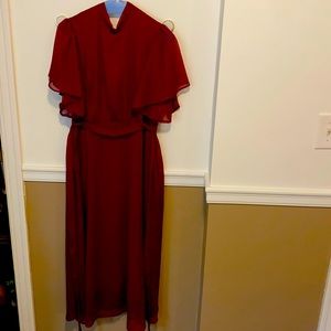 Deep red flowy dress midi length open back